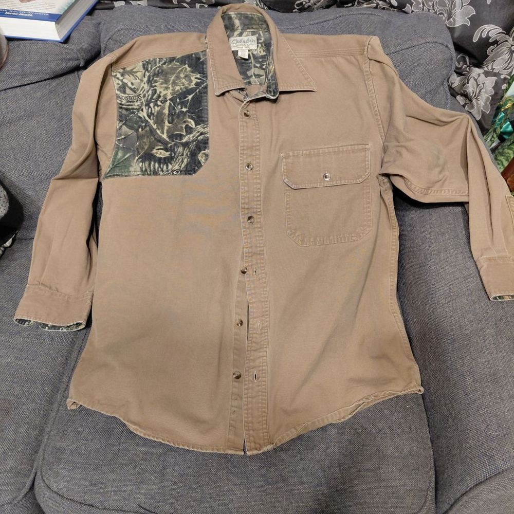 Men's Cabela's Casual Button Down Shirt M Brown Camo